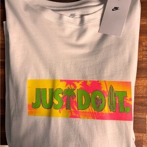 Nike White Tee with Green and Pink Graphic
